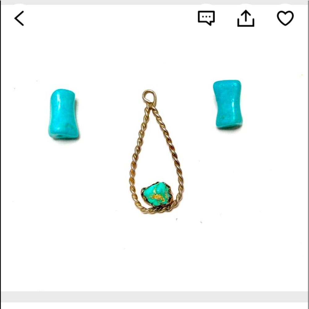 Handmade Sterling silver Turquoise charm and 2 turquoise beads for jewelry etc